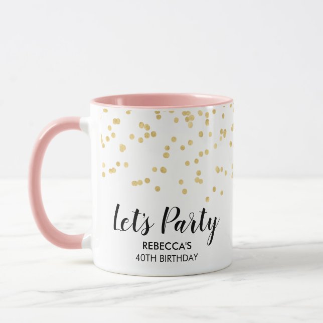 Birthday Party Gold Faux Foil Confetti Custom Name Mug (Left)