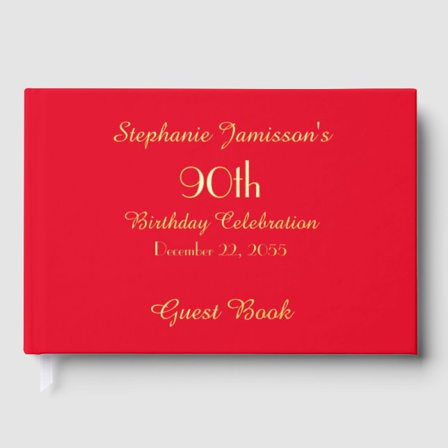 Birthday Party Gold FOIL on Red Memory Guest Book (Front)