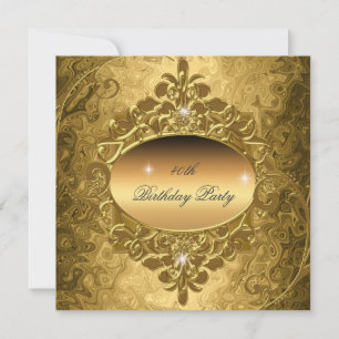 Birthday Party Gold On Gold Metal Glitter Invitation