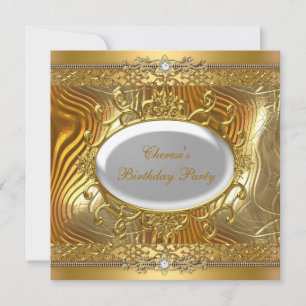 Birthday Party Gold on Gold White Diamond Invitation