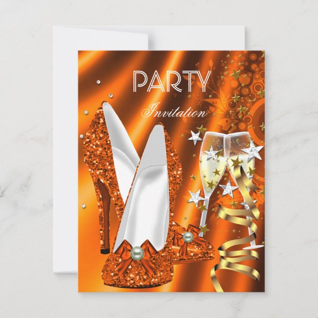 Birthday Party Gold Orange Yellow Shoes Invitation (Front)