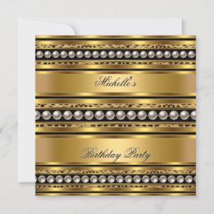 Birthday Party Gold Pearl Leopard Invitation