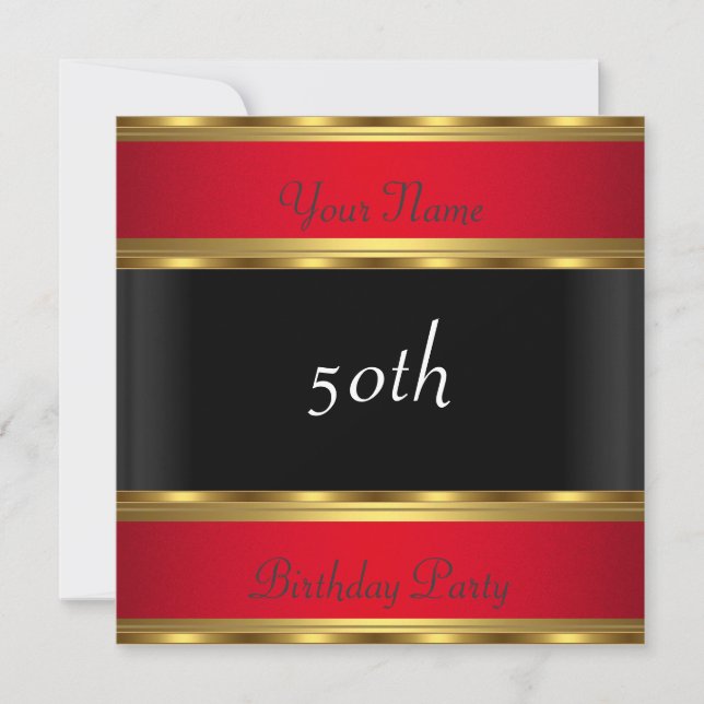 Birthday Party Gold Red Black Invitation (Front)