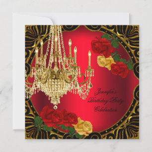 Birthday Party Gold Red Yellow Rose Chandelier Invitation