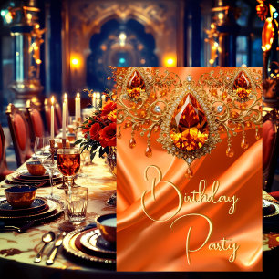 Birthday Party Gold Silk Orange jewel Invitation