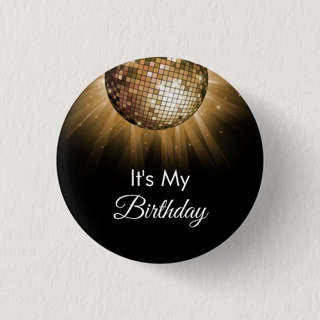 Birthday Party Gold Sparkle Disco Ball 3 Cm Round Badge (Front)