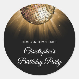 Birthday Party Gold Sparkle Disco Ball Classic Round Sticker