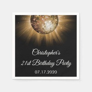 Birthday Party Gold Sparkle Disco Ball Napkin