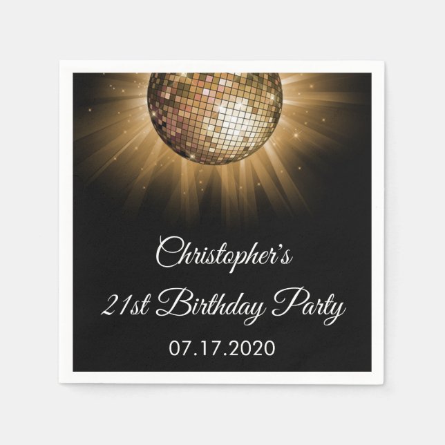 Birthday Party Gold Sparkle Disco Ball Napkin (Front)