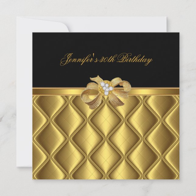 Birthday Party Gold Tile Trim Black Diamond Invitation (Front)
