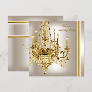 Birthday Party Gold White Cream Chandelier 2 Invitation