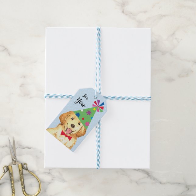 Birthday Party Golden Retriever Gift Tags (With Twine)