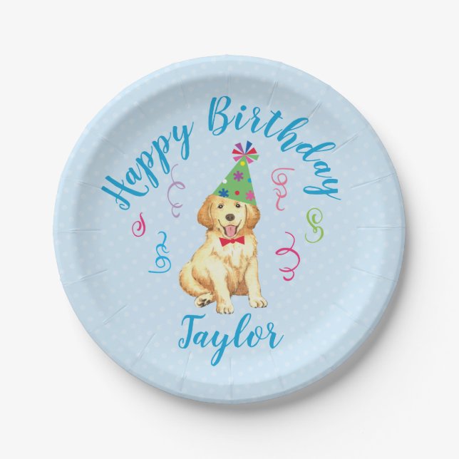 Birthday Party Golden Retriever Paper Plate (Front)