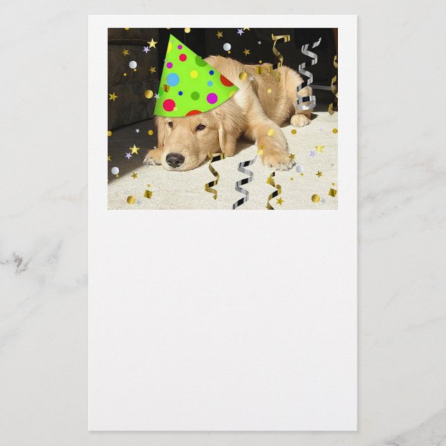 Birthday Party Golden Retriever Stationery (Front)