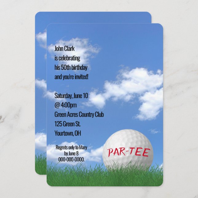Birthday Party Golf Ball in Grass Invitation (Front/Back)