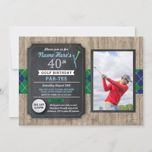 Birthday Party Golf Ball Photo Golfing Invite 40th (Front)