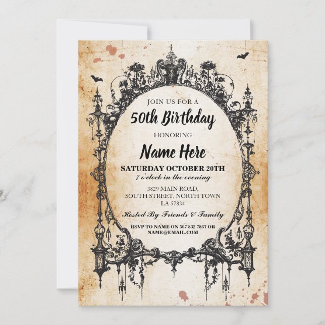 Birthday Party Gothic Frame Invite Halloween (Front)