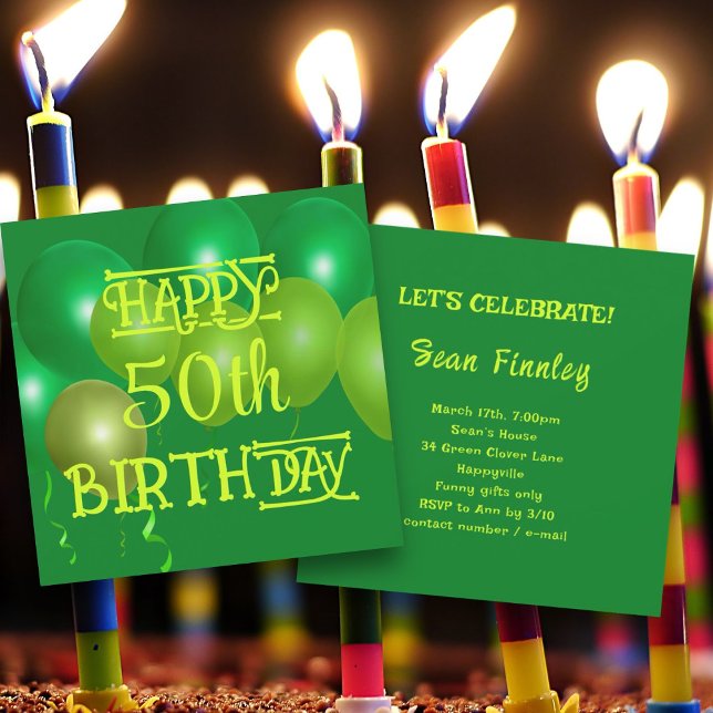 Birthday Party Green Balloons Invitation (Creator Uploaded)