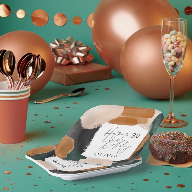 Birthday party Green terracotta abstract decor Pap Paper Plate (Multi)