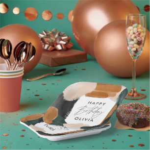 Birthday party Green terracotta abstract decor Paper Plate