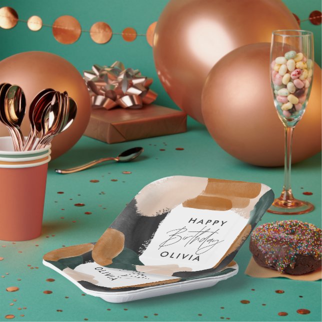 Birthday party Green terracotta abstract decor Paper Plate (Multi)