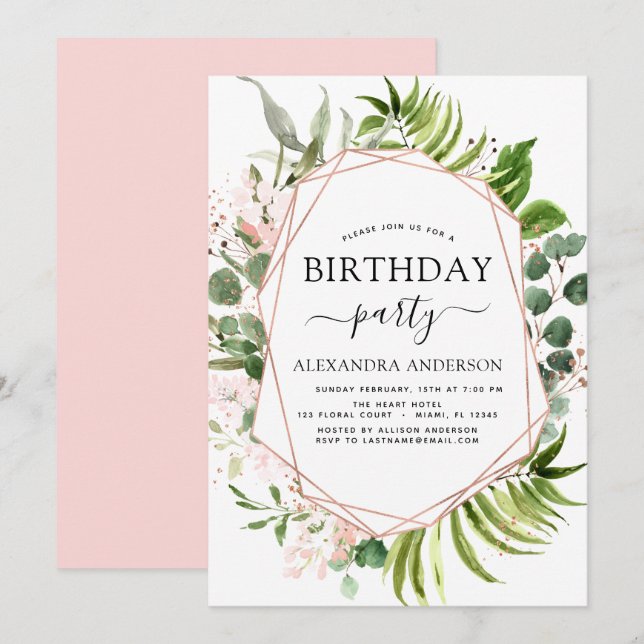 Birthday Party Greenery Eucalyptus Botanical Invit Invitation (Front/Back)