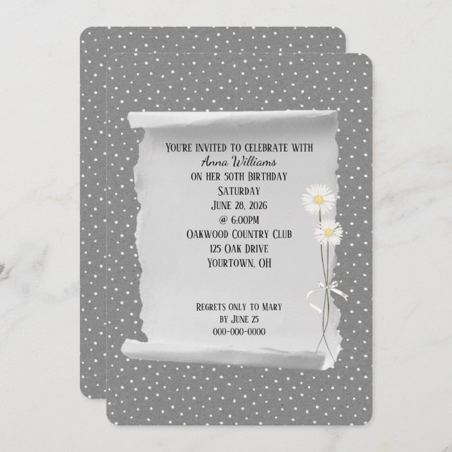 Birthday Party grey and pin dot Invitation (Front/Back)