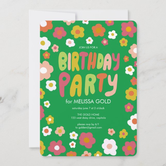 BIRTHDAY PARTY Groovy Daisies Floral CUSTOM Invitation (Front)