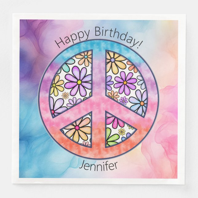 Birthday Party Groovy Hippie Paper Napkin (Front)