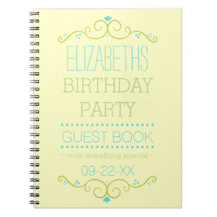 Birthday Party Guest Book - Aqua Blue and Green