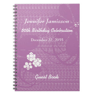 Birthday Party Guest Book Purple Floral Notebook