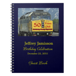 Birthday Party Guest Book Yellow Train Notebook