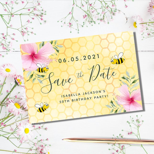 Birthday party happy bumble bees save the date postcard (Creator Uploaded)