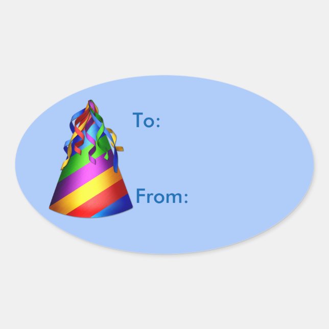 Birthday Party Hat Gift Tag Sticker (Front)