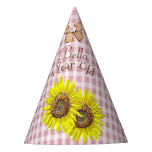 Birthday Party Hat Pink Yellow Sunflower Themed