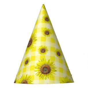 Birthday Party Hat Yellow Gingham Sunflower Themed