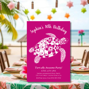Birthday Party-Hawaiian Turtle Pink Invitation