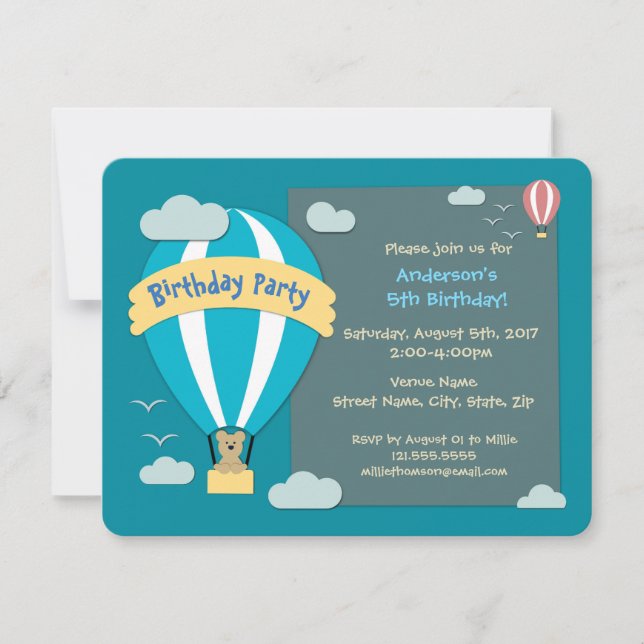 Birthday Party Hot Air Balloon Invitation (Front)