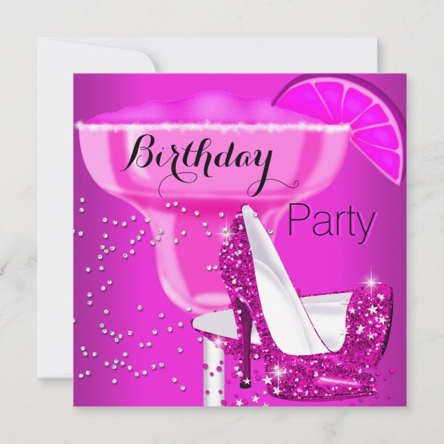 Birthday Party Hot Pink Cocktail High Heels Invitation (Front)