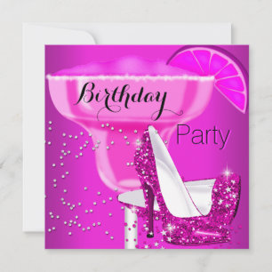 Birthday Party Hot Pink Cocktail High Heels Invitation