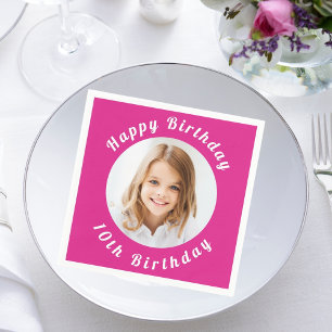Birthday party hot pink photo girl napkin