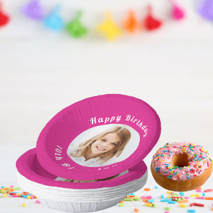 Birthday party hot pink photo girl paper plate