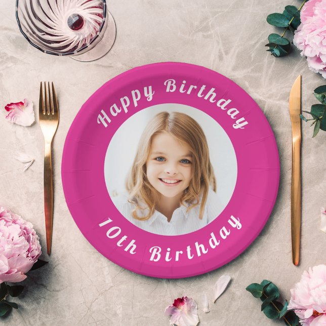 Birthday party hot pink photo girl paper plate (Creator Uploaded)