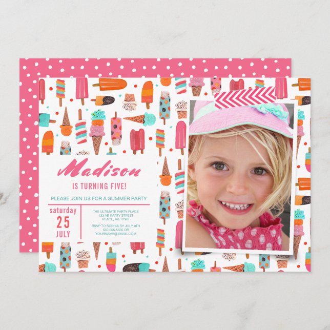 Birthday Party | ice-cream summer | Invitations (Front/Back)