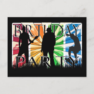 Birthday Party inviation with skater, guiter playe Invitation Postcard