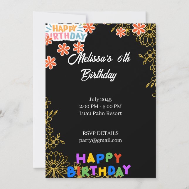 Birthday party  invitation (Front)