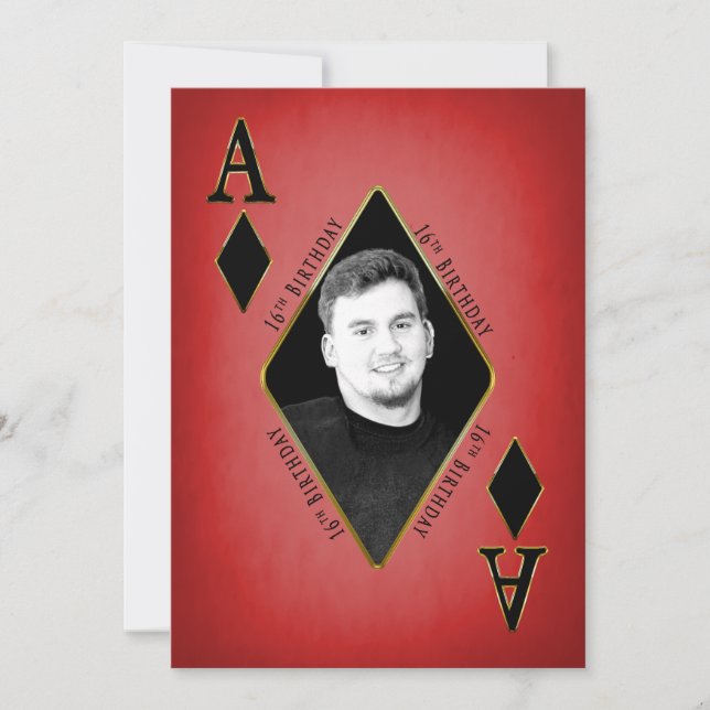 Birthday Party Invitation,16th, Poker Card, Photo Invitation (Front)