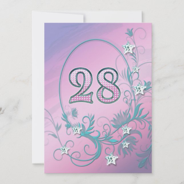 Birthday party invitation 28 years old (Front)
