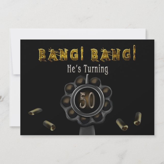 BIRTHDAY PARTY INVITATION - 50TH - BANG BANG! (Front)