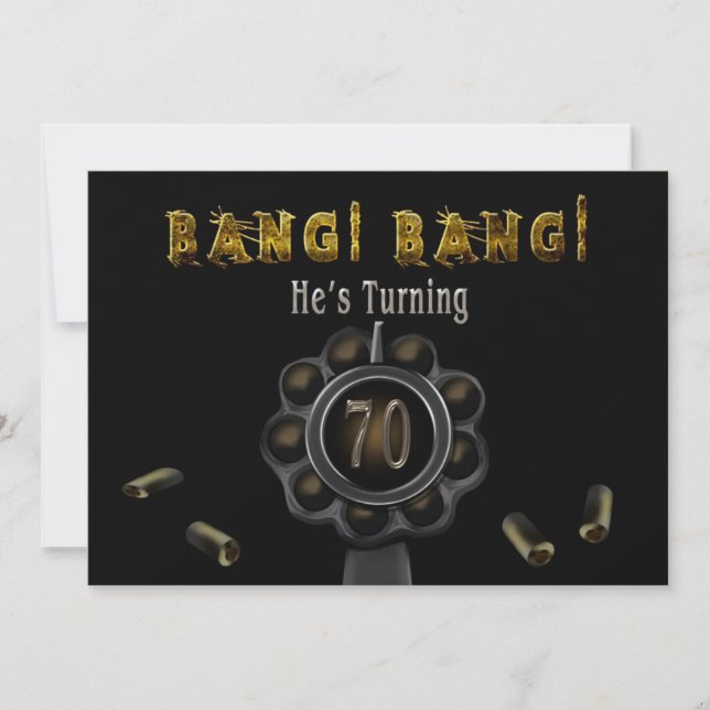 BIRTHDAY PARTY INVITATION - 70TH - BANG BANG! (Front)